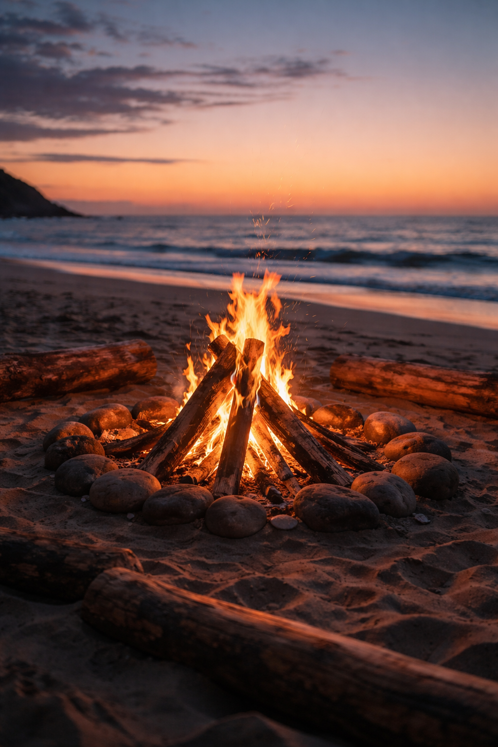 Kampvuur op strand